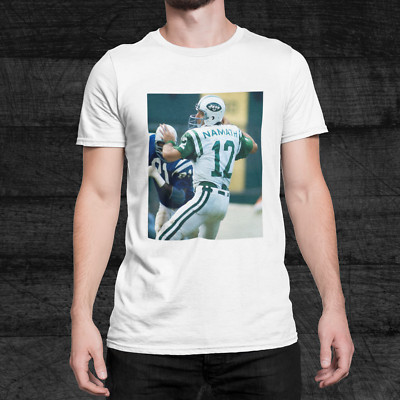 AFL New York Jets Joe Namath Under Pressure Game Graphic Printed T Shirt NWOT
