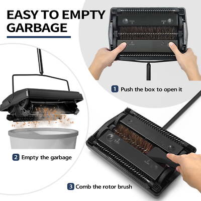 Commercial Manual Carpet Floor Sweeper Dual Roller Brush Residential Black