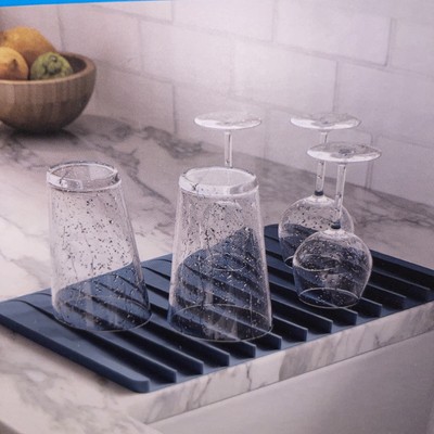 Kraus KDM-10LG Kore Self-Draining Silicone Dish Drying Mat for Kitchen Cyan Blue