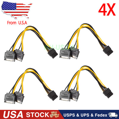 Dual 15-pin SATA Male to 8-pin (6+2) PCI-E PCI Express Power Adapter Cable