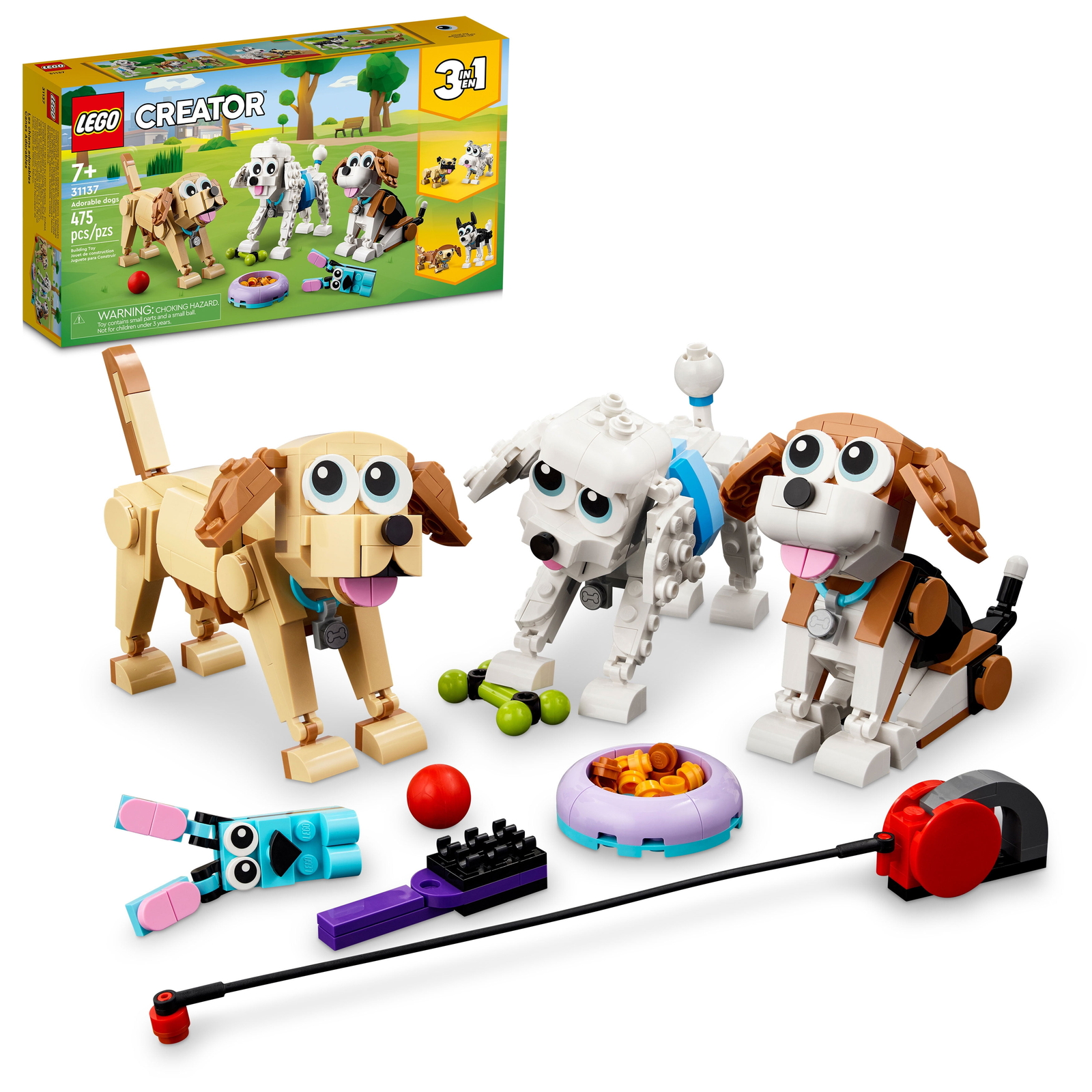 LEGO Creator 3-in-1 Adorable Dogs Building Toy Set 31137, Gift for Dog Lovers