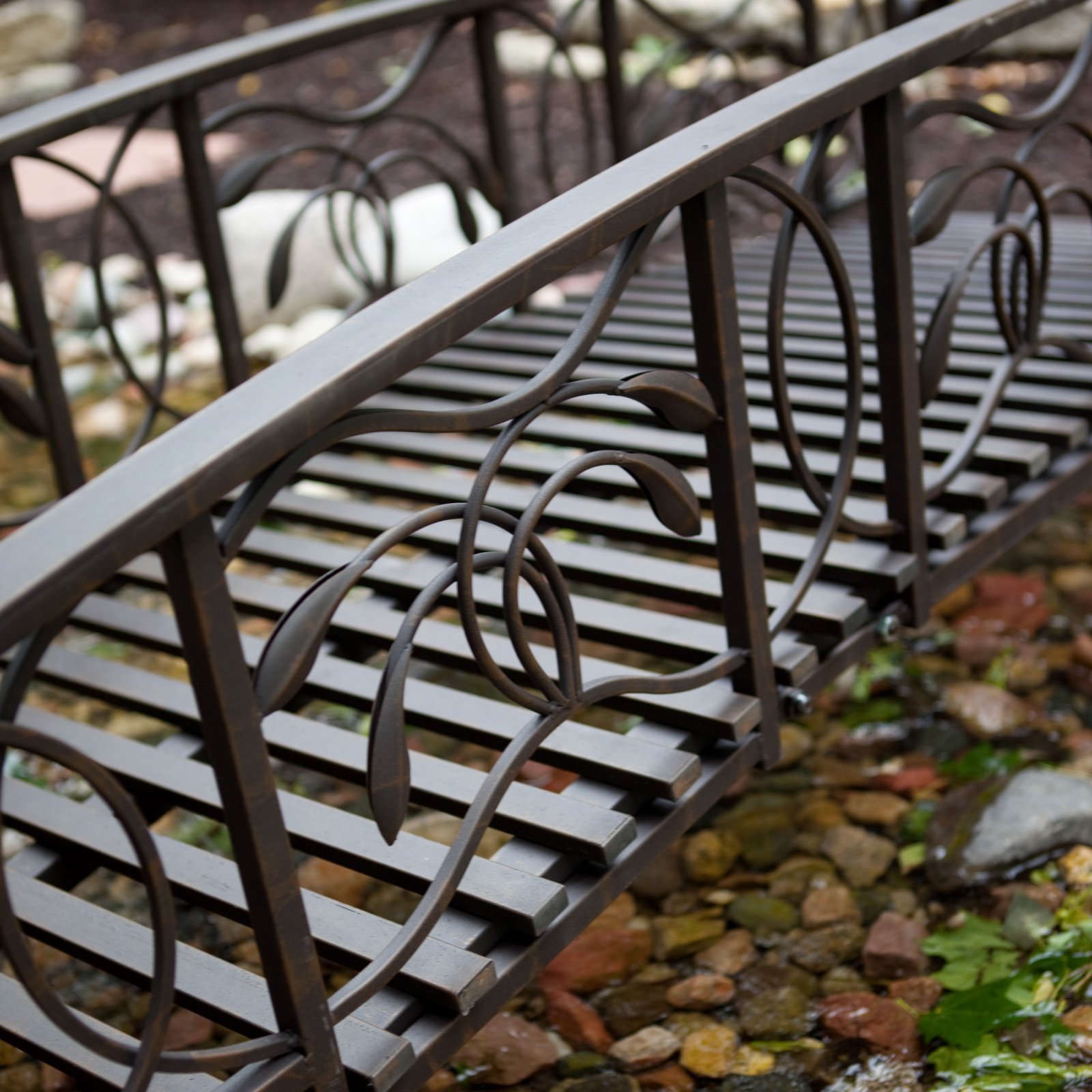 Weathered Black Finish Metal 8 Foot Garden Bridge Outdoor Yard Lawn Landscaping