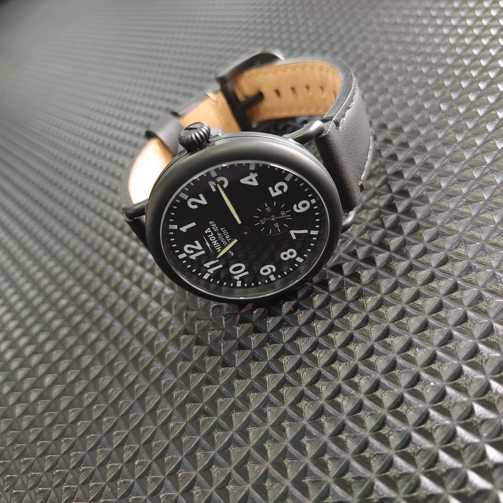 Pre-owned Shinola The Runwell Black Dial Black Leather Strap Chronograph Quartz Watch 41mm