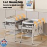 PandaEar 2-in-1 Baby Bathtub and Changing Table, Adjustable Height Folding Diaper Station Waterproof Pad with Storage Rack and Wheels, Baby Bath Tub with Thermometer