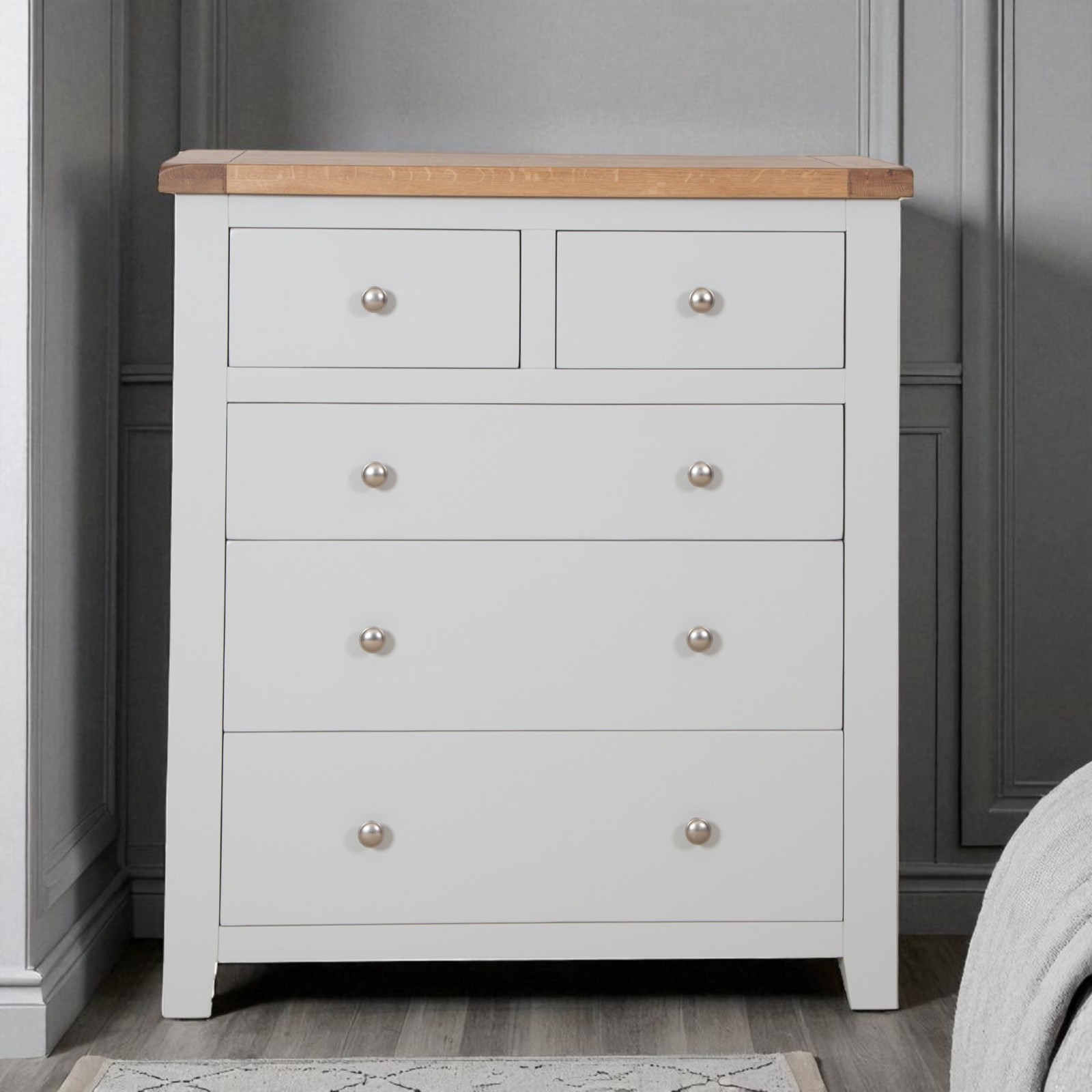 Oak Chest Drawers Solid 5 Drawer Pine Dorset French Grey Fully Assembled
