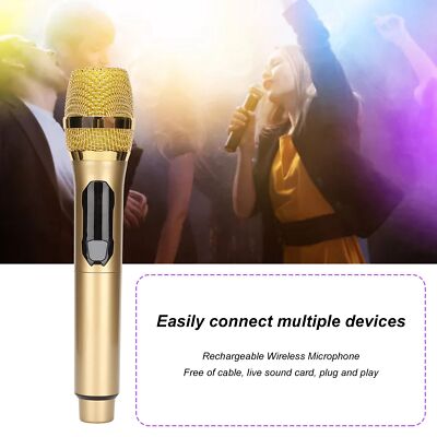 (Gold) Wireless Microphone Metal Dual Professional UHF Cordless Dynamic