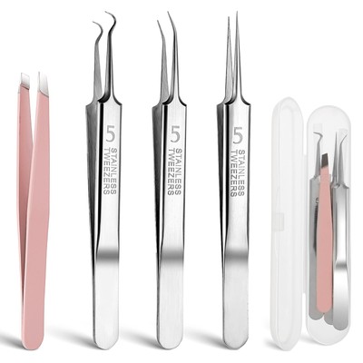4 PCS Blackhead Remover Tool Include Blackhead Tweezers and Ingrown Hair Twee...