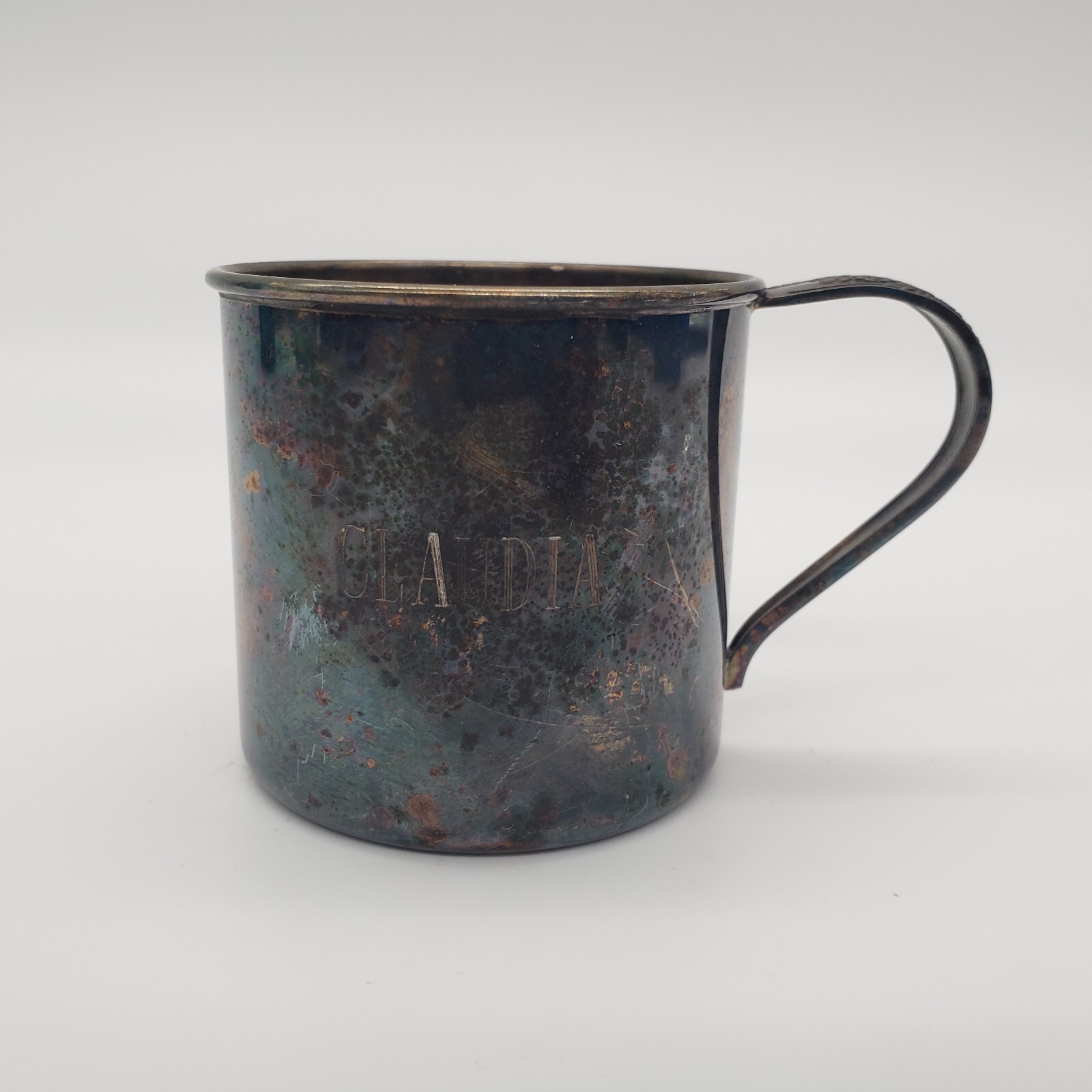  Blue Silver plate on copper 杯 2個 Tudor Silver Plate Oneida Community Baby Cup Silverplate Inscribed