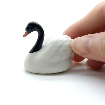 White Swan Bird with Black Head Ceramic Animal Figurine Statue