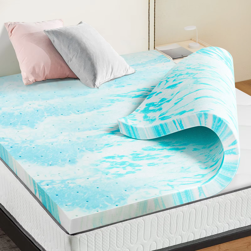 Gel Memory Foam Mattress Topper, Cooling, Soft & Breathable, Full Size, Bedroom