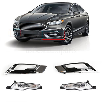 Front Bumper Pair Lamp LED Fog Light Fit W/Cover Bezel For Ford Fusion 2017-2018