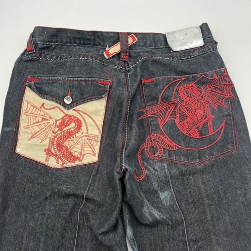 VTG Cyber Y2K GAO Wide-Leg Dragon Skate Black Jeans 40x30 20 VTG Cyber Y2K GAO Wide-Leg Dragon Skate Black Jeans 40x30 20