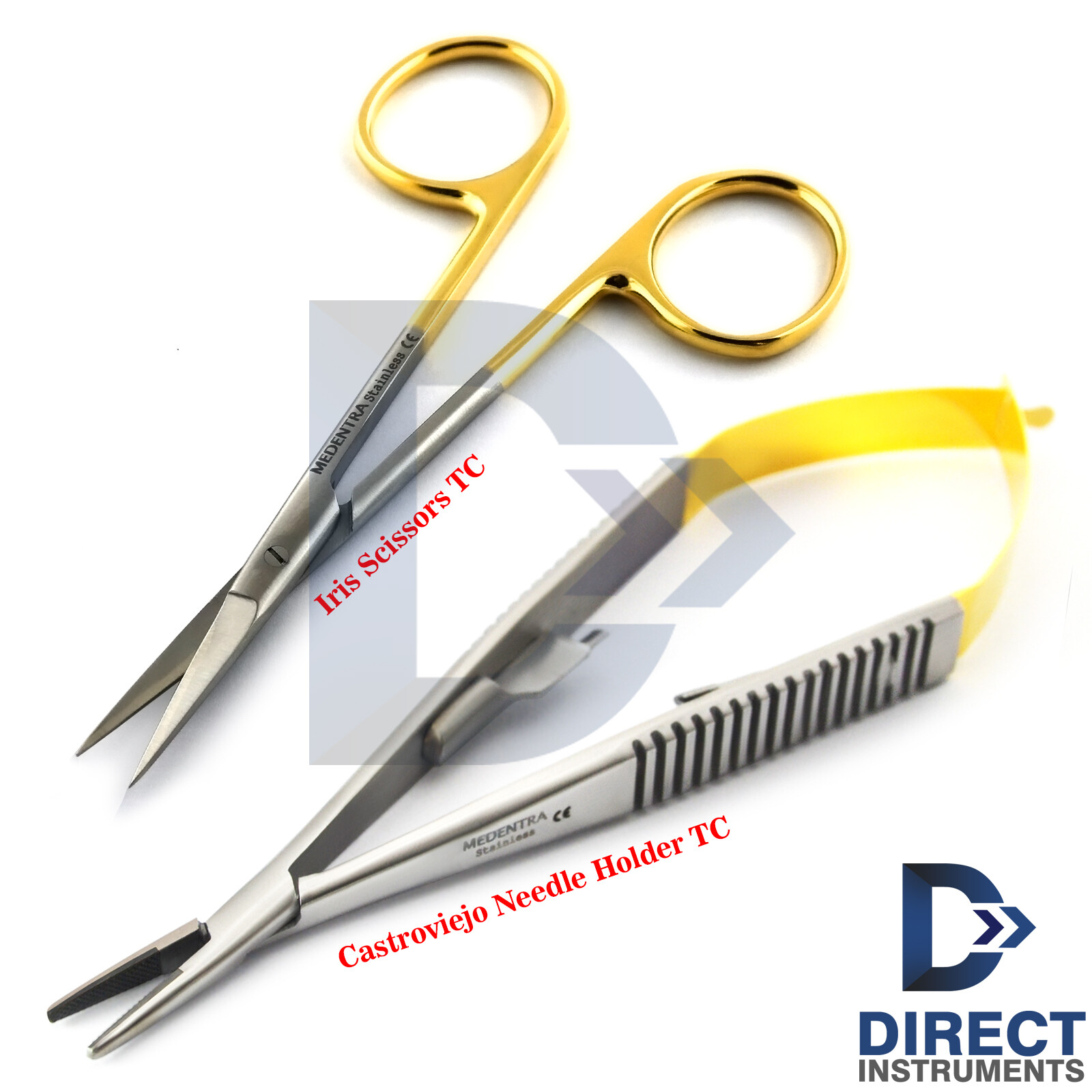 2Pcs Set Surgical Suture Iris Scissors TC Castroviejo Needle Holder