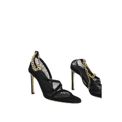 Pre-owned Bottega Veneta Chain-trimmed Mesh Sandals In Black,gold