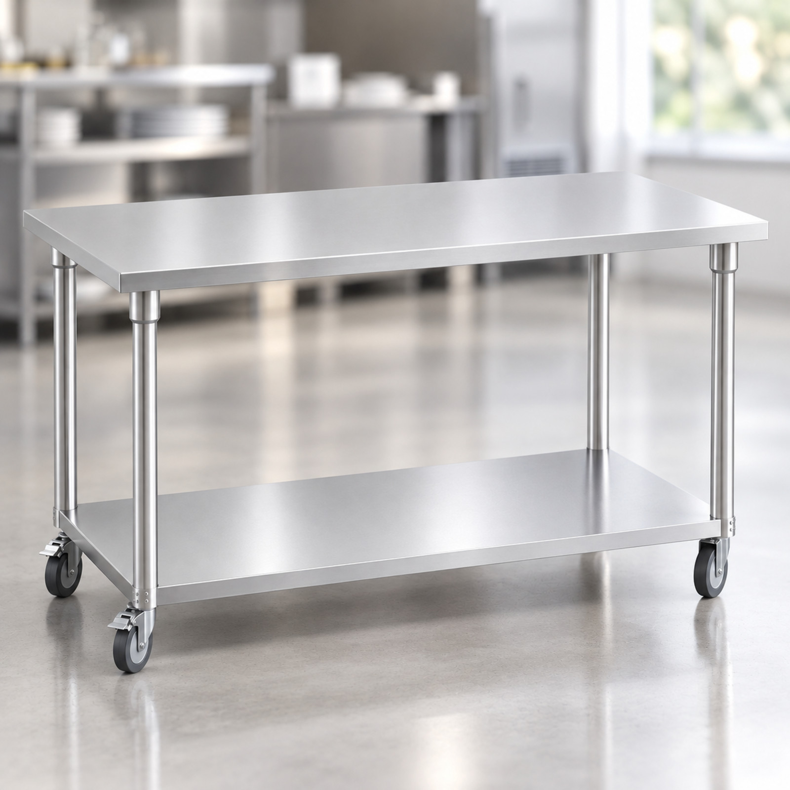 SOGA Commercial Stainless Steel Work Bench With Wheels 120cm