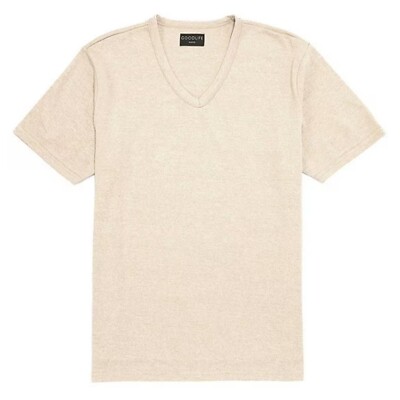 Goodlife xxl recycled split hem short sleeve v neck t shirt linen beige preppy