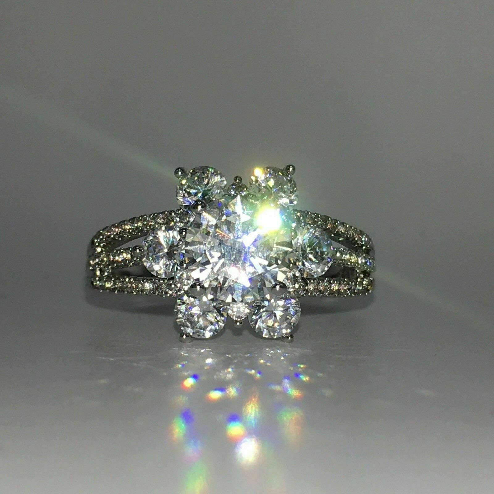 Pre-owned Natsoul Flower Design 2.5ct Diamond Ring Halo Engagement Wedding Silver Bridal Band In White