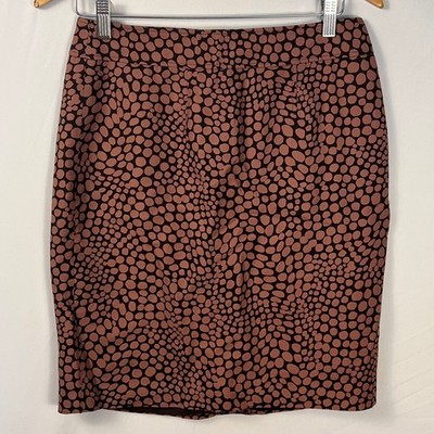 Ann Taylor Loft Brown & Black Giraffe Print 75% Cotto 24% Silk Pencil Skirt Sz 4