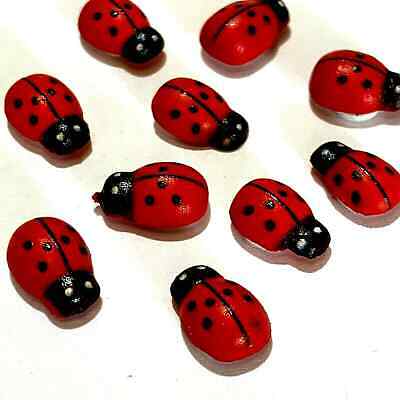 10 Wooden Miniature Ladybug Beetles Fairy Garden Plant Pots Cr...