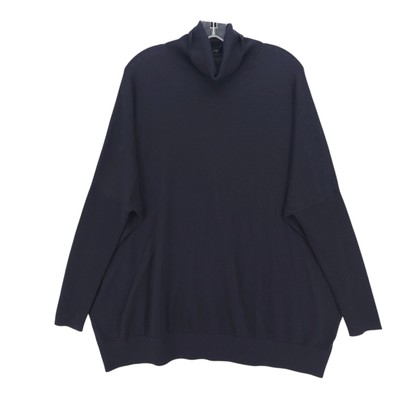 COS navy Blue 100% Wool Turtleneck Sweater Pullover Minimalist OVERSIZED Large