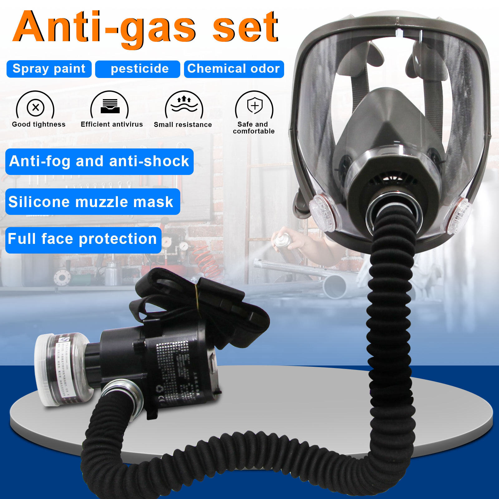 Full Face Gas Portable Electric Respirator Supplied Air Paint Spraying Chemical