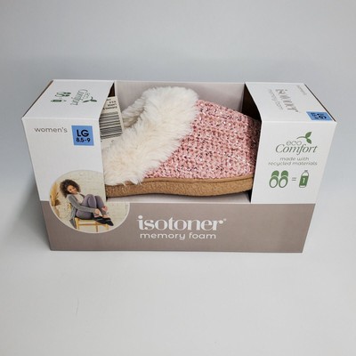 SPARKLE EVENING SAND Pink Ladies 8.5-9 LG Isotoner Memory Foam Hoodback Slippers