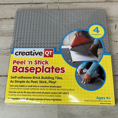 Creative QT 4 Pk Peel & Stick Gray Baseplates 10''x10'' Building Brick Plates NEW