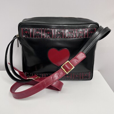 Vintage Escada Leather Shoulder Bag Purse HEART Red and Black