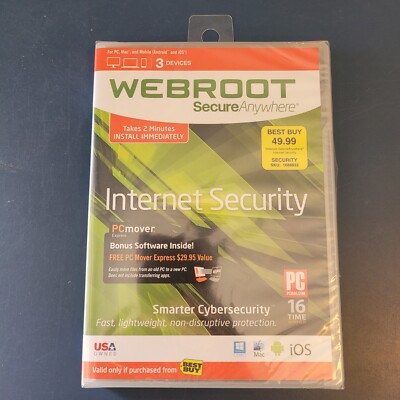 Webroot SecureAnywhere Internet Security 3 Devices Windows/Mac/Android SEALED