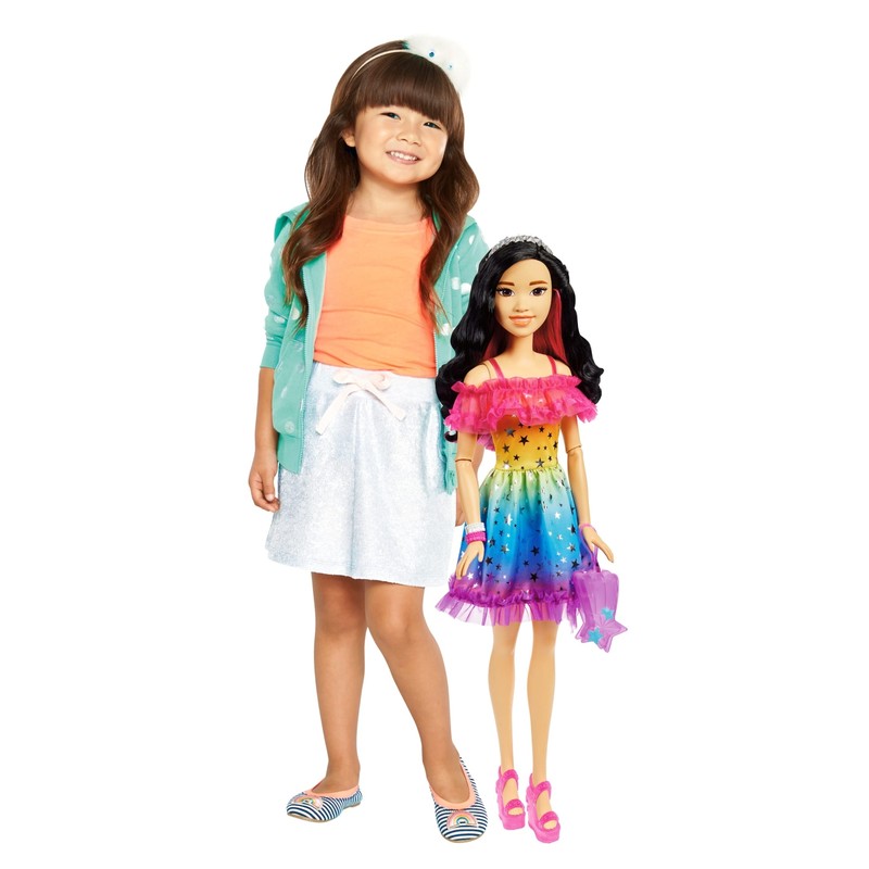 Barbie Rainbow Dress 28-Inch Large Doll with Black Hair and 