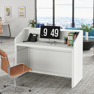 Tribesigns White Reception Desk with Counter Top, Modern Retail Checkout Counter