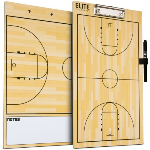 Elite Clipboards Double Sided Dry Erase Coach Basketball Marker Board and Marker