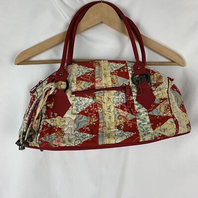 Donna Sharp Quilted Handbag Red Colorful Tassel Pre Owned Women Purse Dinner