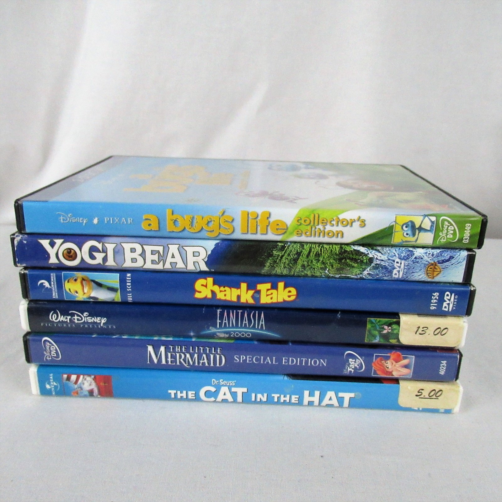 DVD Lot 6 Bugs Yogi Shark Tale Fantasia 2000 Mermaid Cat Hat