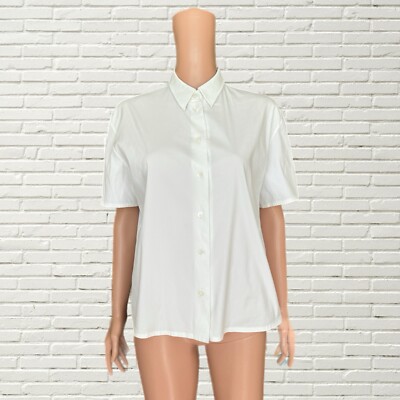 Prada White Short Sleeve Blouse - Cotton Poplin Fabric - 2013 M/L