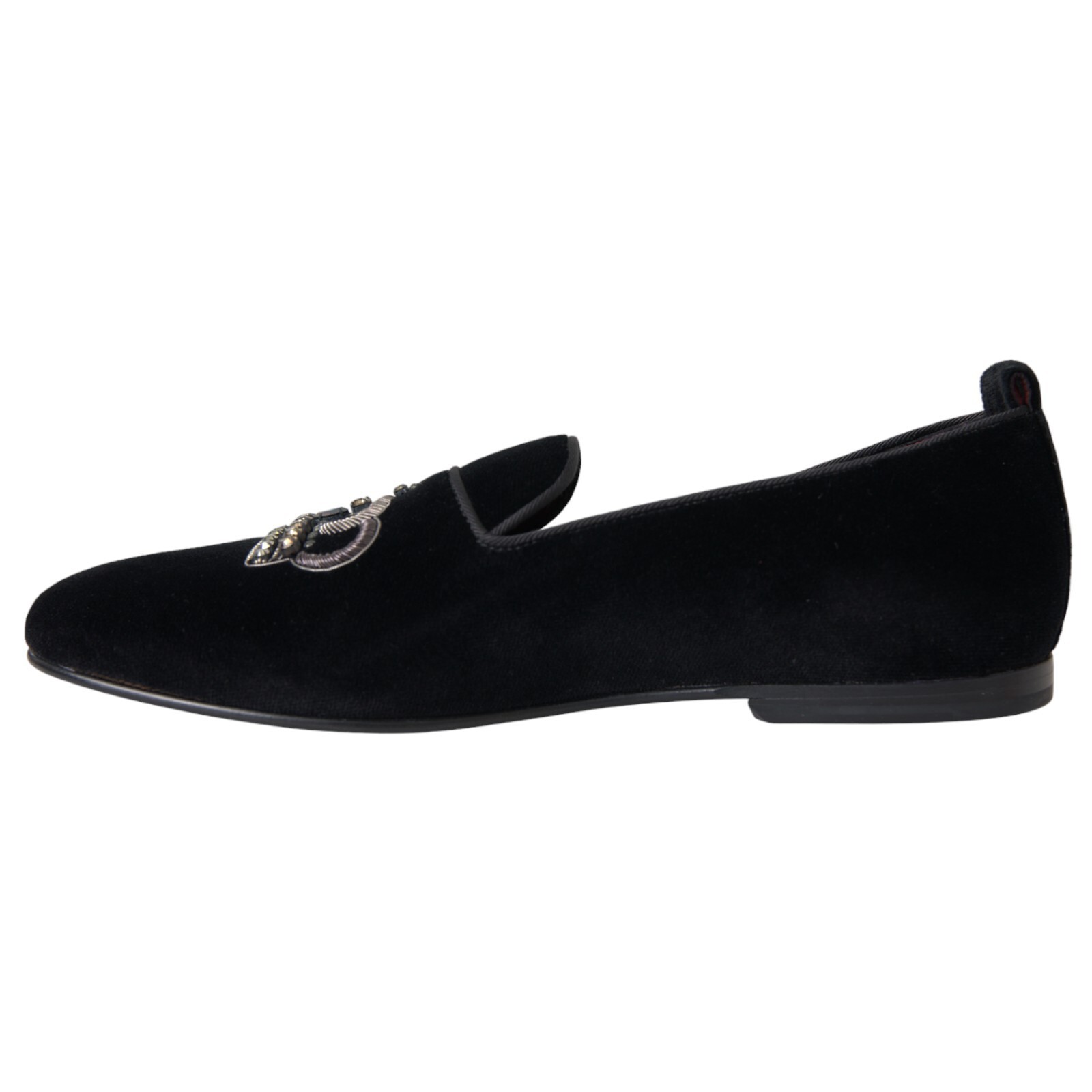 DOLCE & GABBANA DOLCE & GABBANA SHOES BLACK VELVET CRYSTAL CROWN MEN LOAFERS EU42 / US9 1200USD