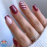 Christmas Press on Nails Short Square SWEKKE French Tip Fake Nails Wine Red Full Cover Red White Swirl False Nails with Designs Glitter Glossy Glue on Nails Artificial Nails for Women Girls 24Pcs