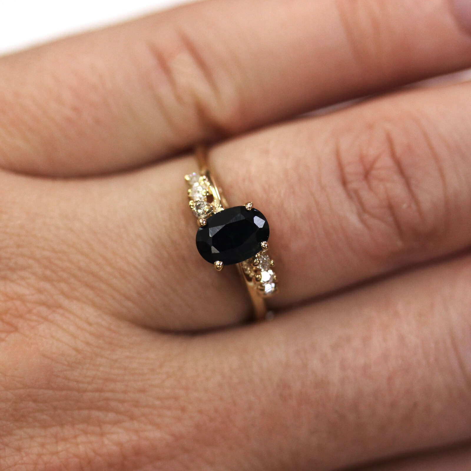 Pre-owned Jewelry By Arsa 1.2 Ctw Natural Blue Sapphire & Diamond Solid 14k Yellow Gold Engagement Ring In G-h