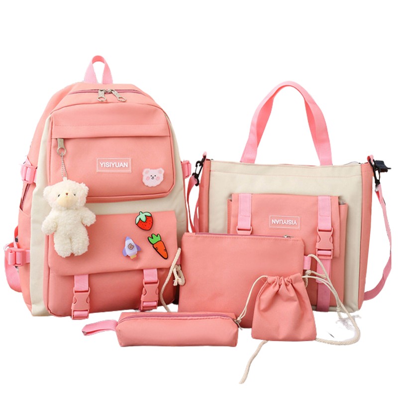 5pcs Backpack School Bags Set for Teenage Girls Boys Students Bookbags
