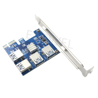 4 Ports PCIe Riser Adapter Board PCI-E 1x to 4 USB 3.0 PCI-E Rabbet GPU Riser US