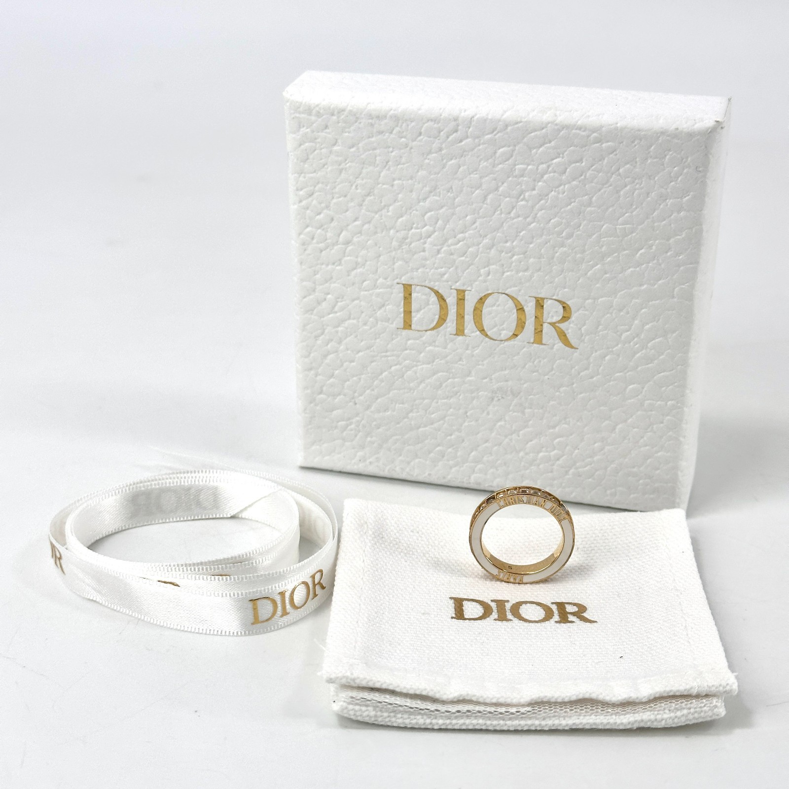 Christian Dior Crystal Ring Gold Plated Paris Logo Size 10