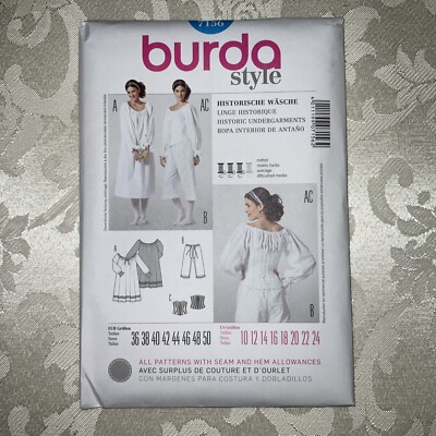 BURDA 7156 HISTORICAL UNDERGARMENT Sewing Pattern Sizes 10 - 24 Skill: AVERAGE