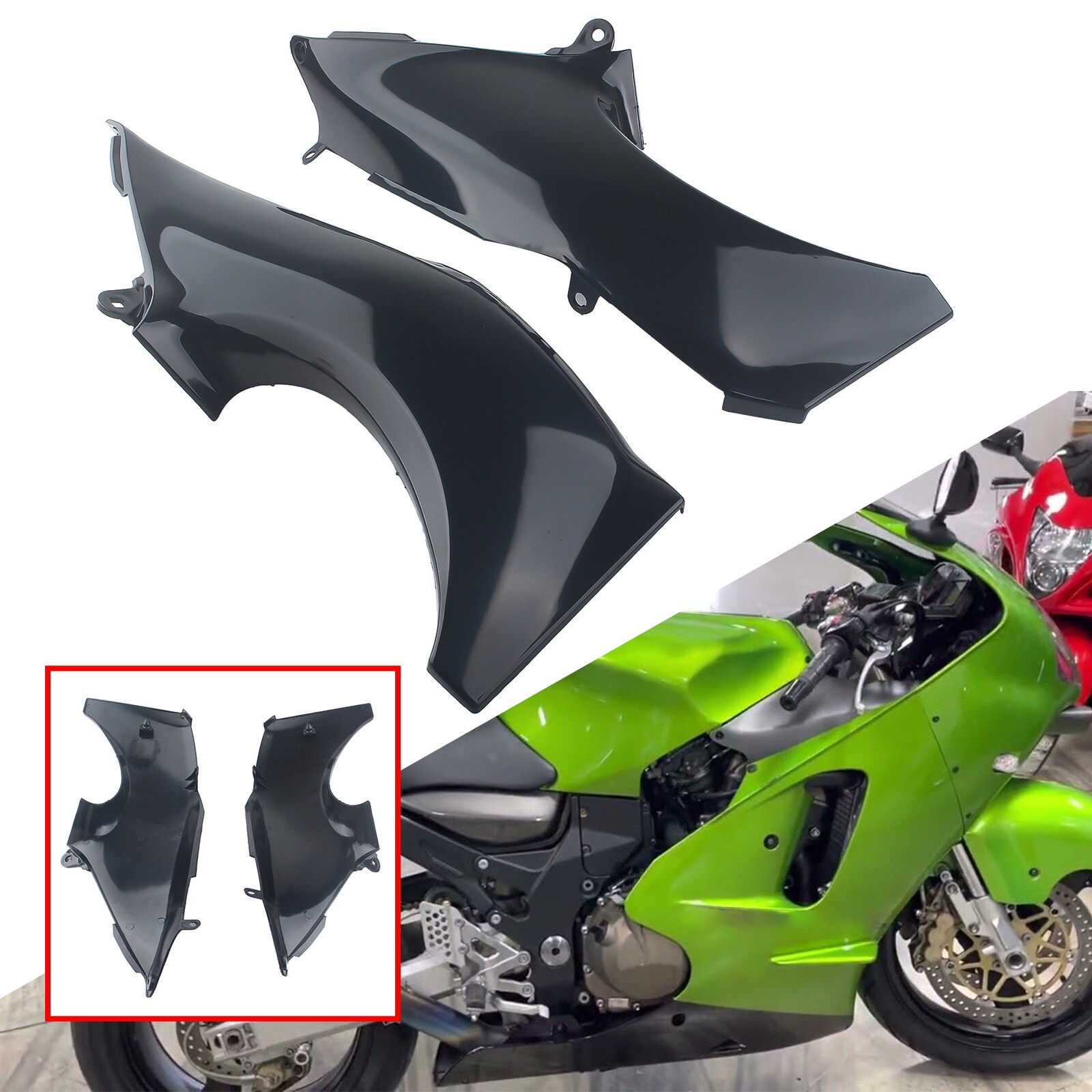 For KAWASAKI ZX-12R 2000 2001 All Black Front Dash Air Intake Ram