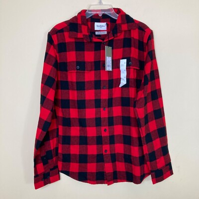 Goodfellow Buffalo Check Mens Flannel Long Sleeve Button Down Shirt Medium New