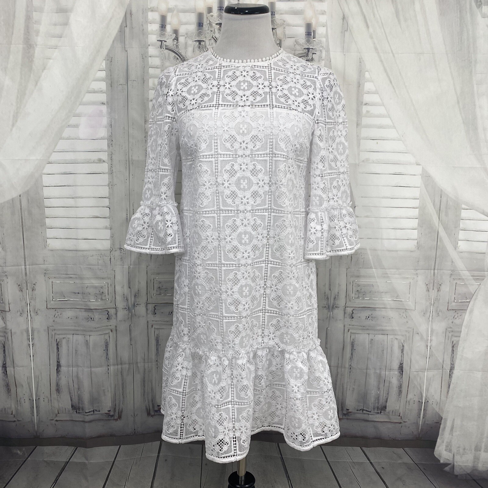 Kate Spade Size 2 White Lace Mini Ruffle Shift Dress Sleeve Cocktail Formal  D7 | eBay