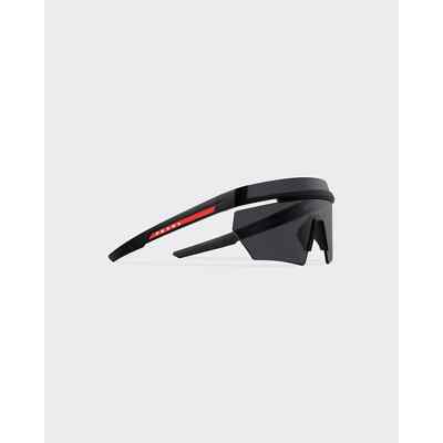 Pre-owned Prada Linea Rossa Ps 01ys 1bo06f Matte Black Dark Grey Lens Shield Sunglasses In Gray