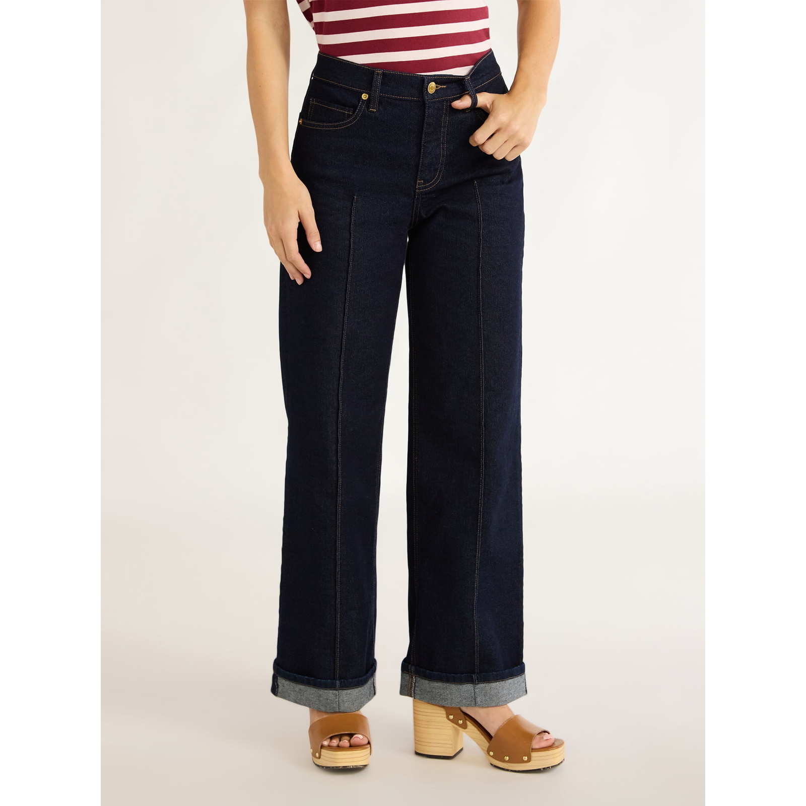 Free Assembly High Rise Pintuck Jeans Women's Black Wide Leg