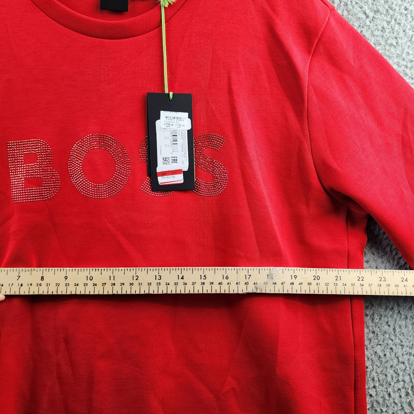 Hugo Boss Rhinestone Logo Sweatshirt Men's XL Bright Red