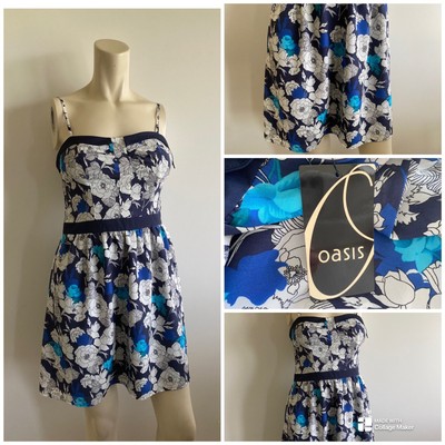 Oasis Women s Dress Blue Floral Summer Short Size 10 RRP £38