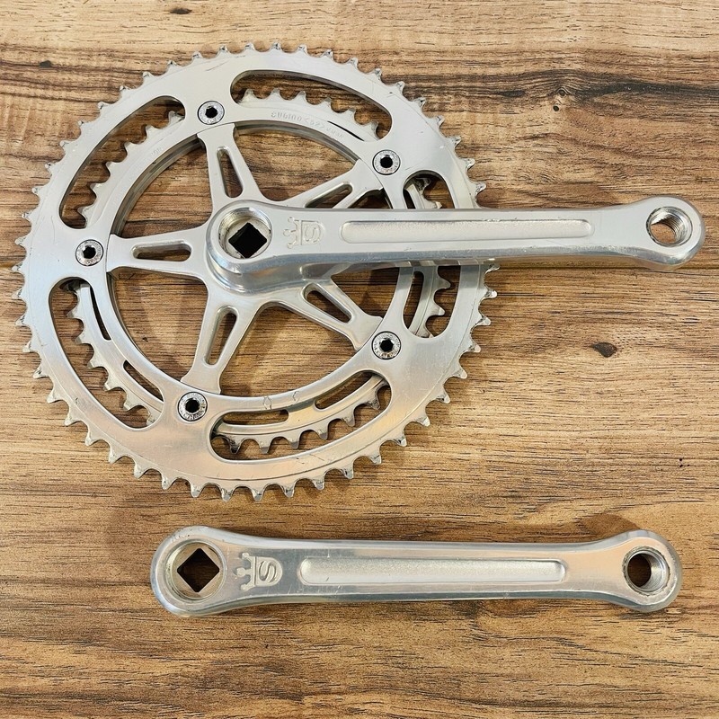 Vintage Sugino Mighty Crankset 171 52 42 Square Taper Silver